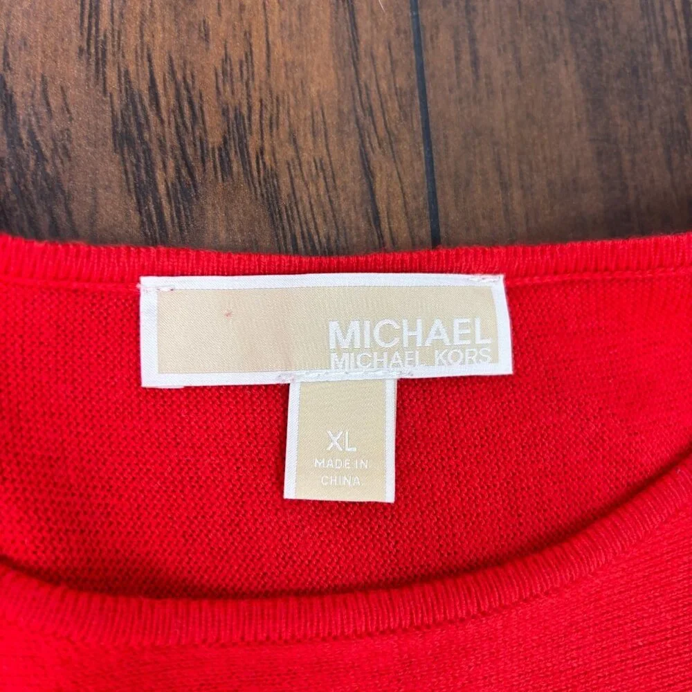 Michael Michael Kors Sweater XL‎ Bright Red Lightweight Pullover Cotton Blend